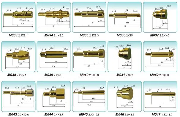 Pogo Pin Connector for PCB Board, Made of Copper Alloy, Gold and Nickel Plating