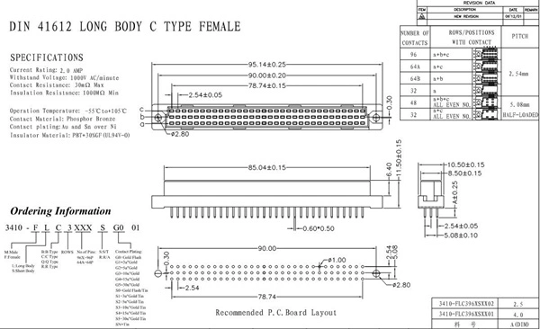 AMP, Fci, Avx Replace Part of DIN41612 Connector 3row*10POS, Female, Right Angle (90degree) , Fish Eyes